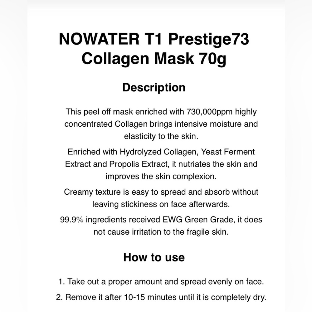 NOWATER T1 PRESTIGE COLLAGEN MASK - BRAND NEW in a SEALED box! - Picture 8 of 10